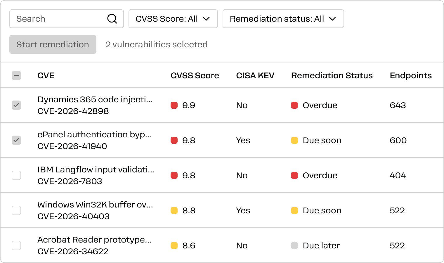Vulnerability remediation app screenshot