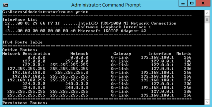 How to view active routes in command prompt