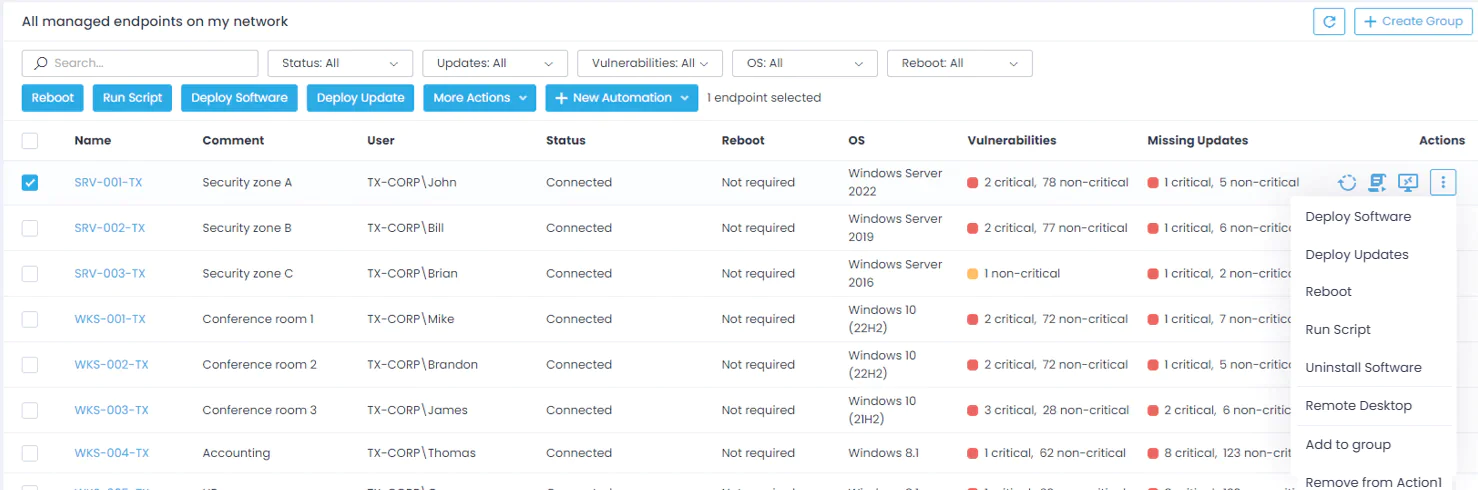 Endpoints view